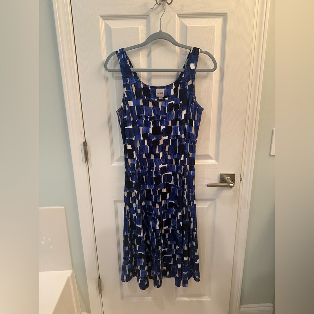 NIC+ZOE Blue and White Sleeveless Midi Sundress